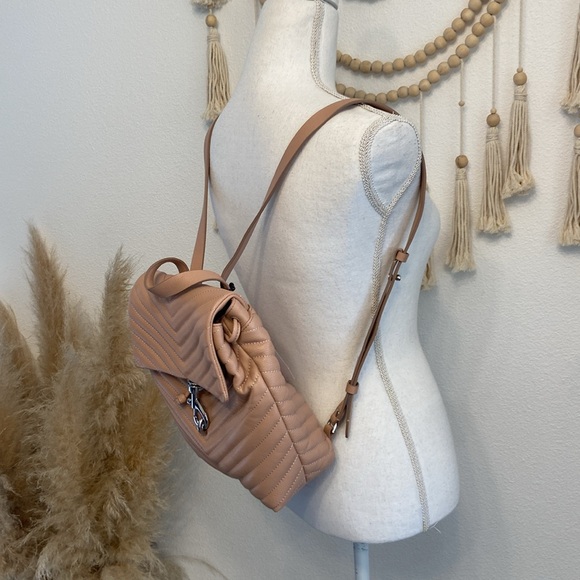 Rebecca Minkoff leather quilted backpack Edie Flap bag neutral minimalist gift main image 10